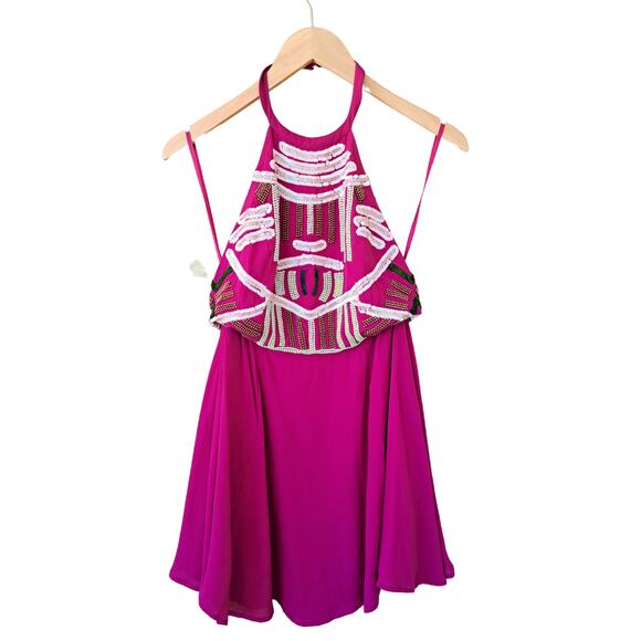 New Revolve NBD Naven Twins Halter Mini Dress Small Pink Beaded Backless Party - Picture 9 of 11